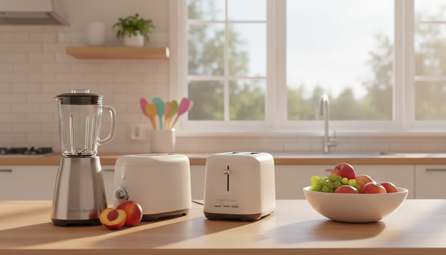 Compact Peach Street appliances in a small kitchen